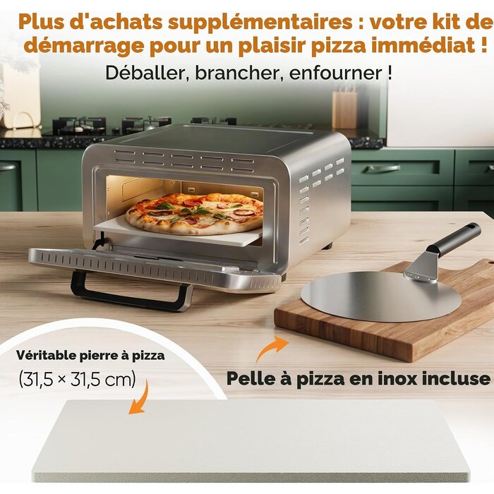 Four à pizza 400 °C - 2100 W - Inox - 34% de remise