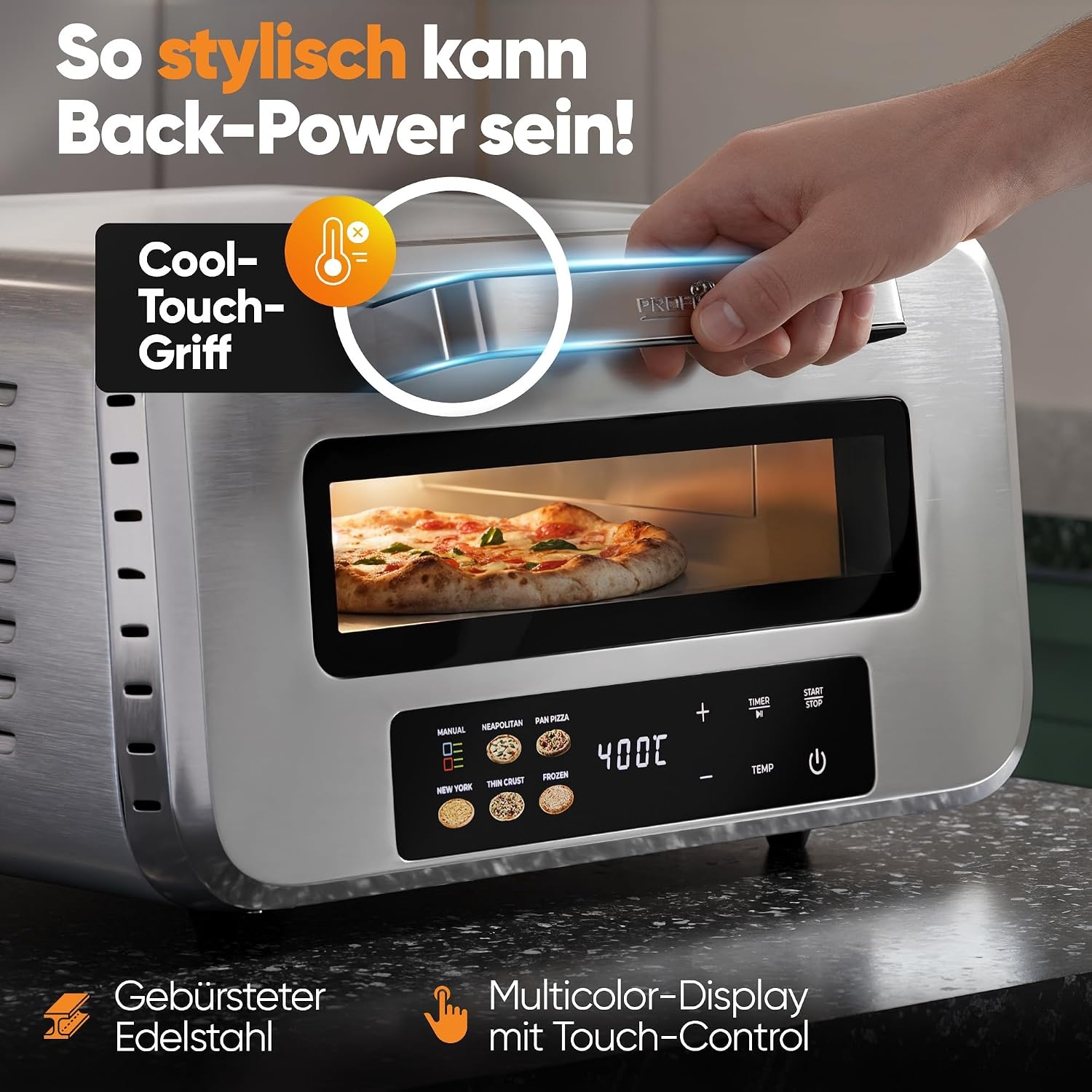 Four à pizza 400 °C - 2100 W - Inox - 34% de remise