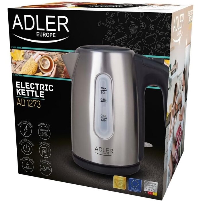 Bouilloire électrique 1L 1200W Noir et Chrome - 30% de remise - Taille S