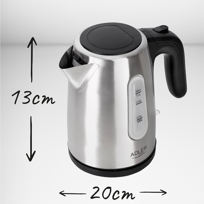 Bouilloire électrique 1L 1200W Noir et Chrome - 30% de remise - Taille S