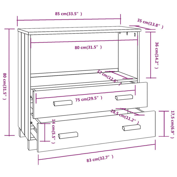 Vidaxl Buffet HAMAR en bois massif brun miel - 85x35x80 cm - 49% de remise