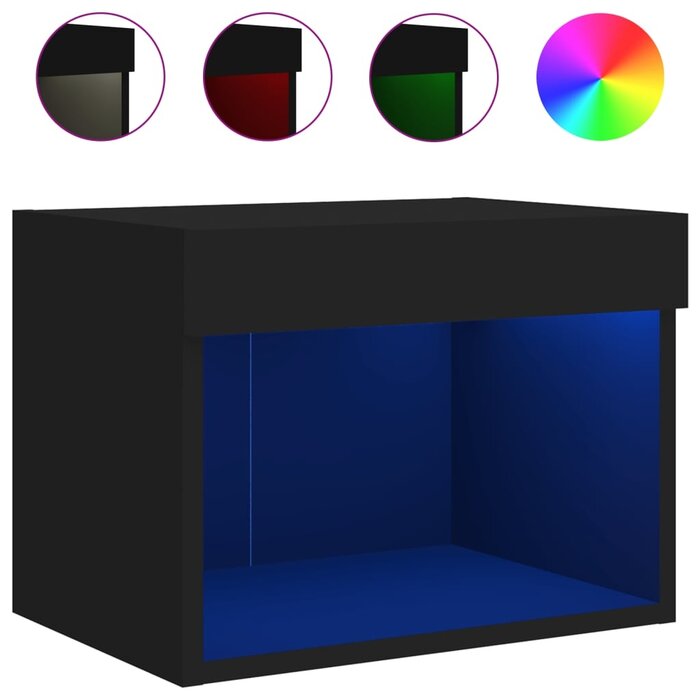 Vidaxl Table de chevet murale LED noir 40x30x30 cm - 32% de remise
