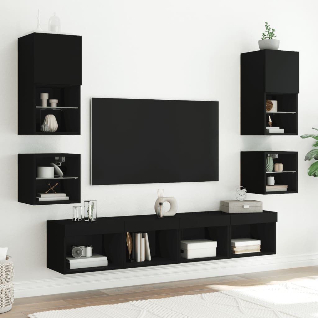 Vidaxl Table de chevet murale LED noir 40x30x30 cm - 32% de remise
