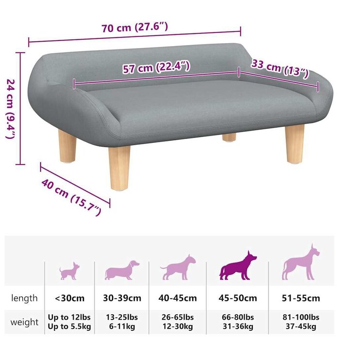 Vidaxl Canapé pour chien 70x40x24 cm gris clair - 33% de remise
