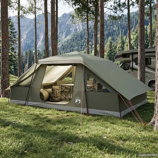 Vidaxl Tente familiale 10 personnes - 490 x 285 cm - Vert armée - 35% de remise