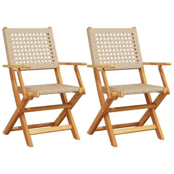 Vidaxl Lot de 2 chaises de jardin pliantes acacia et poly rotin beige - 35% de remise