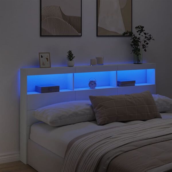 Vidaxl Tête de lit LED et rangement 180x102 cm blanc - 34% de remise