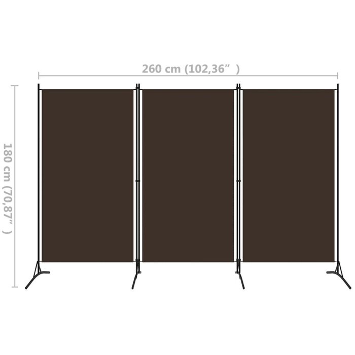 Vidaxl Paravent 3 panneaux 260x180 cm Marron - 32% de remise