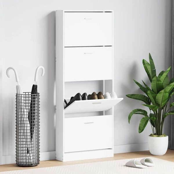 Vidaxl Meuble à chaussures blanc 4 tiroirs - 59x17x150 cm - 60% de remise