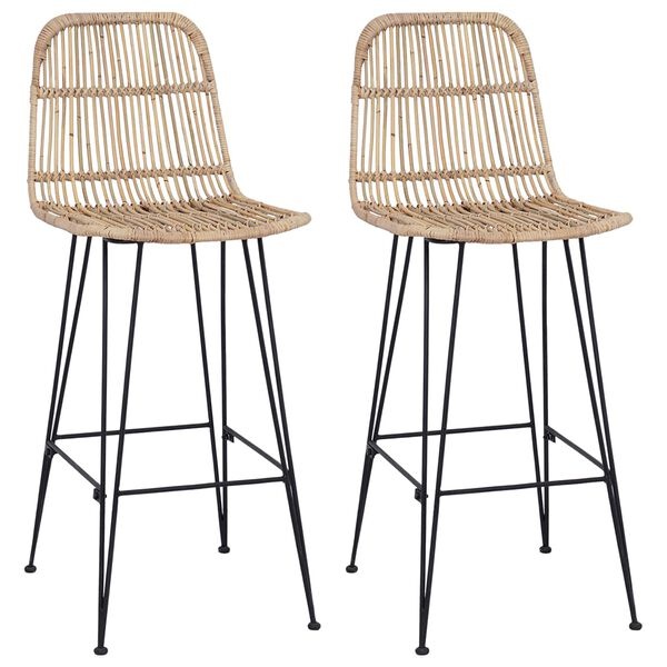 Vidaxl Lot de 2 tabourets de bar en rotin et acier - Naturel - 35% de remise