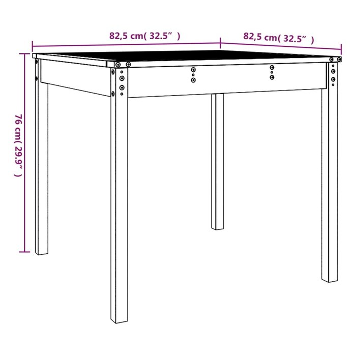 Vidaxl Table de jardin carrée en pin massif noir - 82,5x82,5x76 cm - 33% de remise