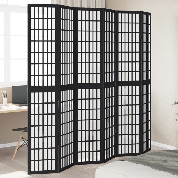 Vidaxl Paravent 6 panneaux bois massif noir - 35% de remise