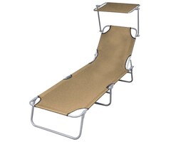 Vidaxl Bain de soleil pliant avec auvent, taupe - 189 cm - 33% de remise
