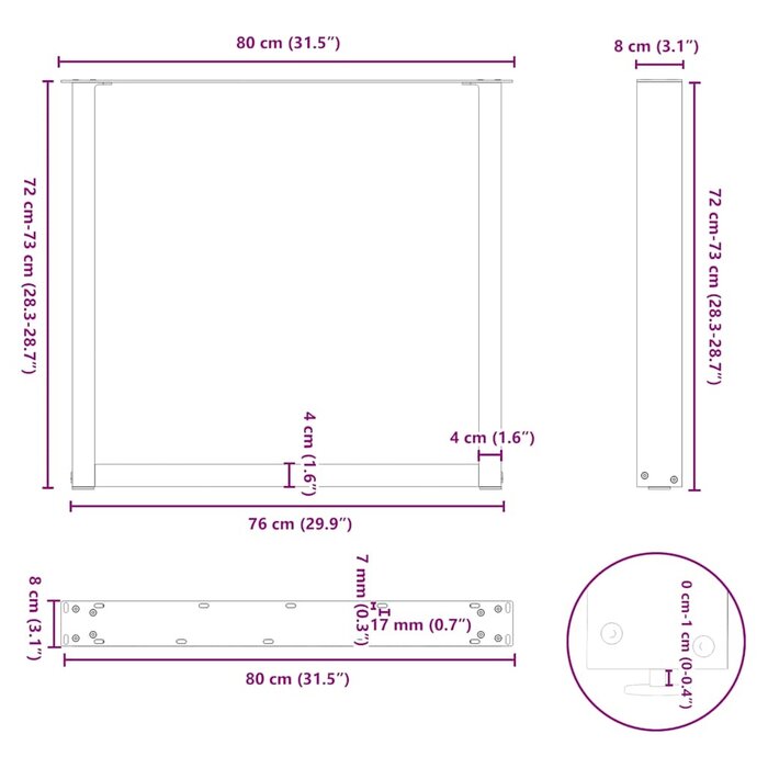 Vidaxl Pieds de table en U 80x72cm - Acier Naturel - 34% de remise