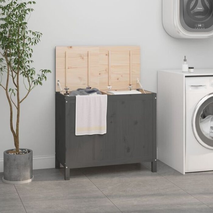 Vidaxl Panier à linge en bois de pin gris - 88,5x44x76 cm - 34% de remise