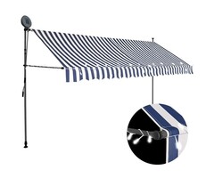 Vidaxl Store banne manuel 400 cm LED bleu et blanc - 34% de remise