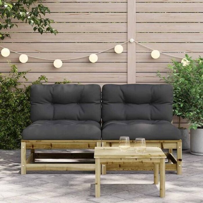 Vidaxl Lot de 2 bancs de jardin gris brun avec coussins - 30% de remise
