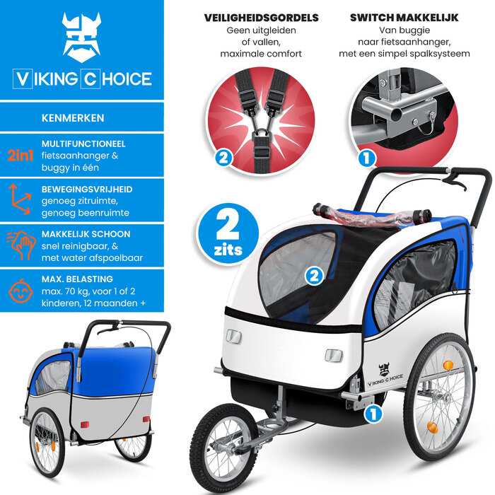 Viking Choice Remorque vélo enfant 2 places - Bleu - 34% de remise