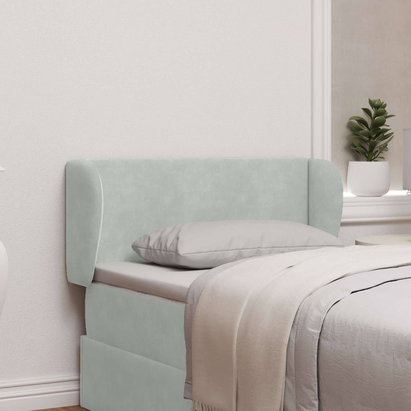 Tête de lit en velours gris clair - 16% de remise - Déballé