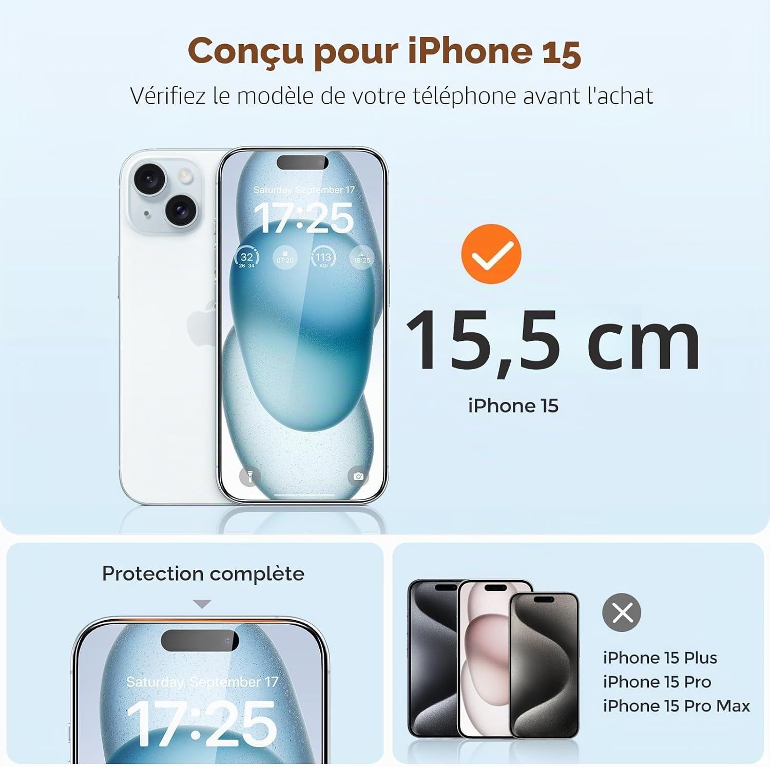 3 Protections écran iPhone 15 verre trempé 9H - 17% de remise