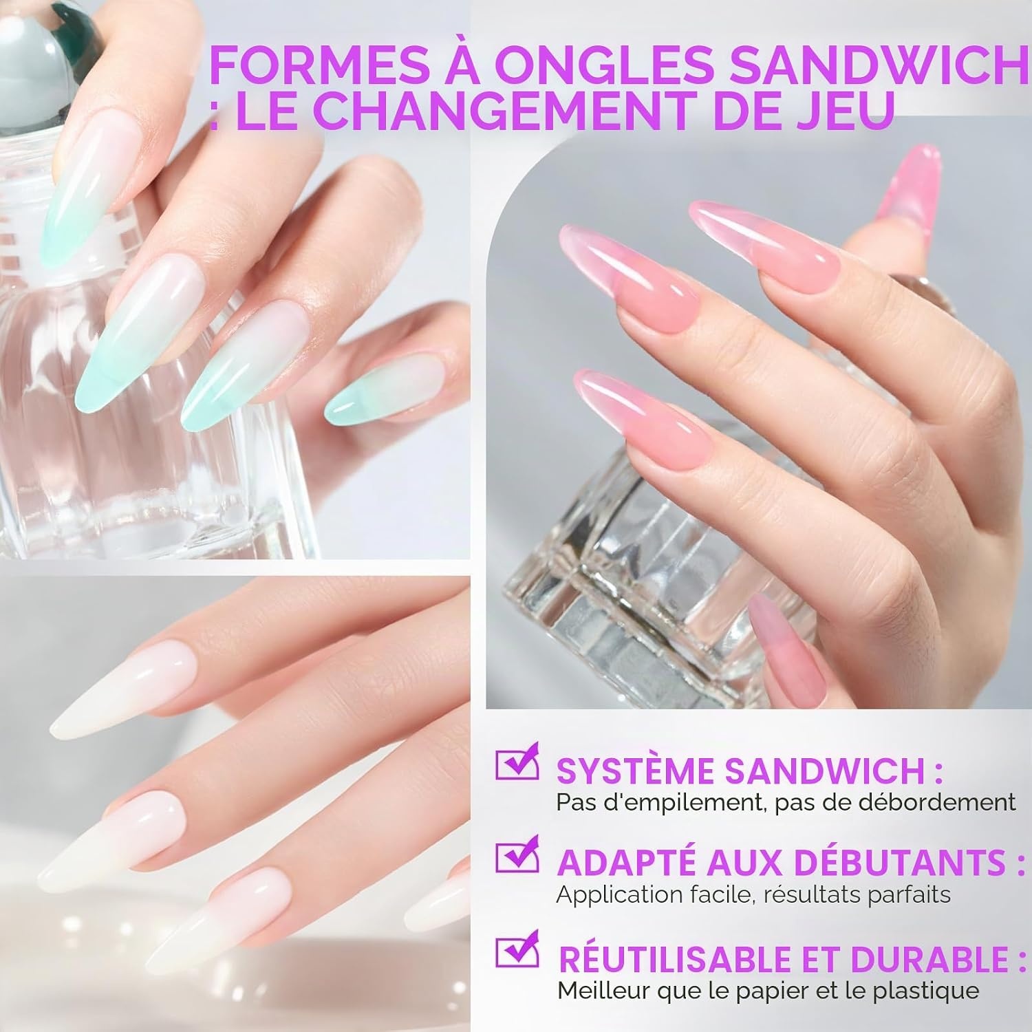 Formes à ongles doubles système sandwich 240 pièces - 21% de remise