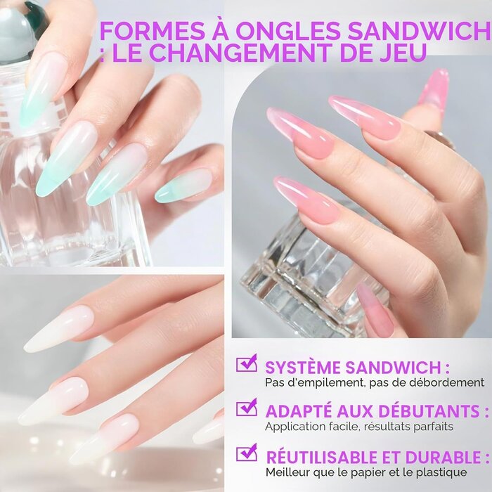 Formes à ongles doubles (240 pcs) - Système Polygel - 21% de remise