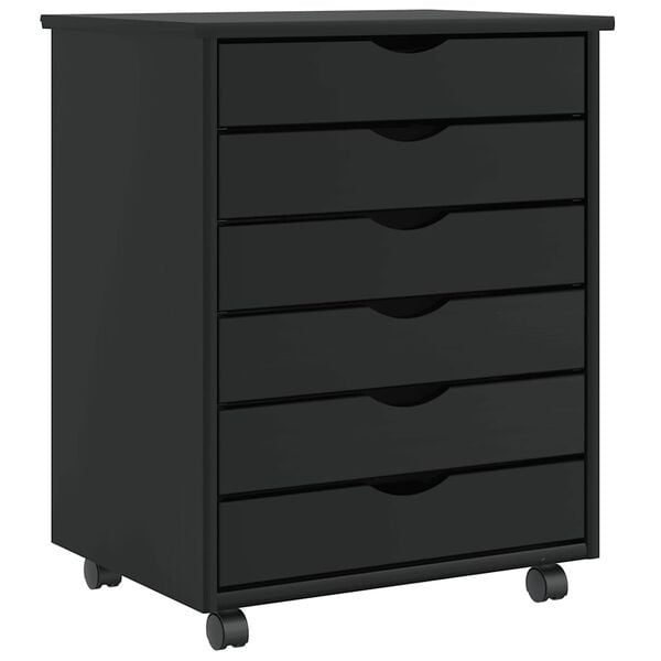 Caisson mobile MOSS 6 tiroirs en pin massif noir - 25% de remise