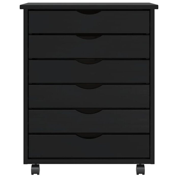 Caisson mobile MOSS 6 tiroirs en pin massif noir - 25% de remise