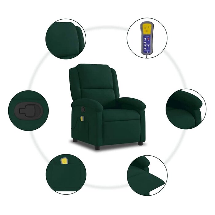 Fauteuil de massage inclinable velours vert - 25% de remise