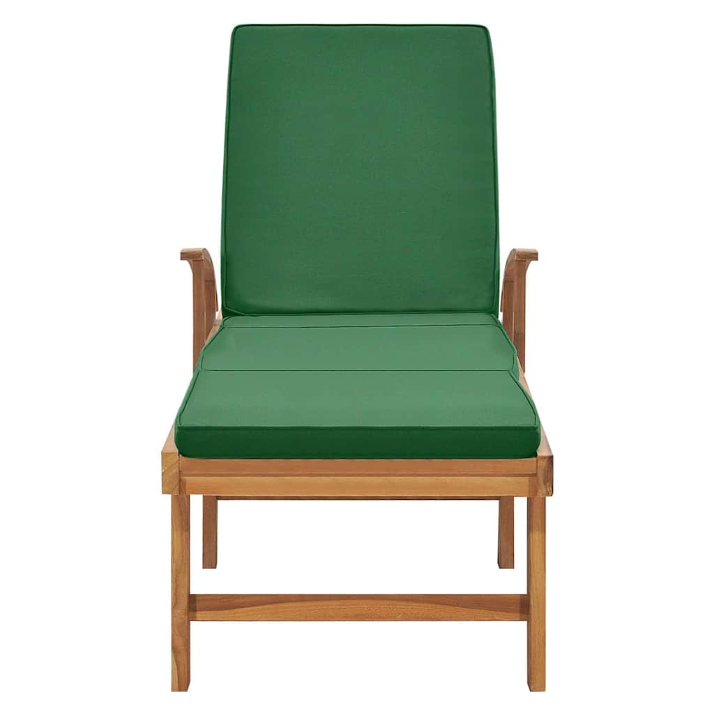 Bain de soleil en teck avec coussin vert - 195 cm - 25% de remise