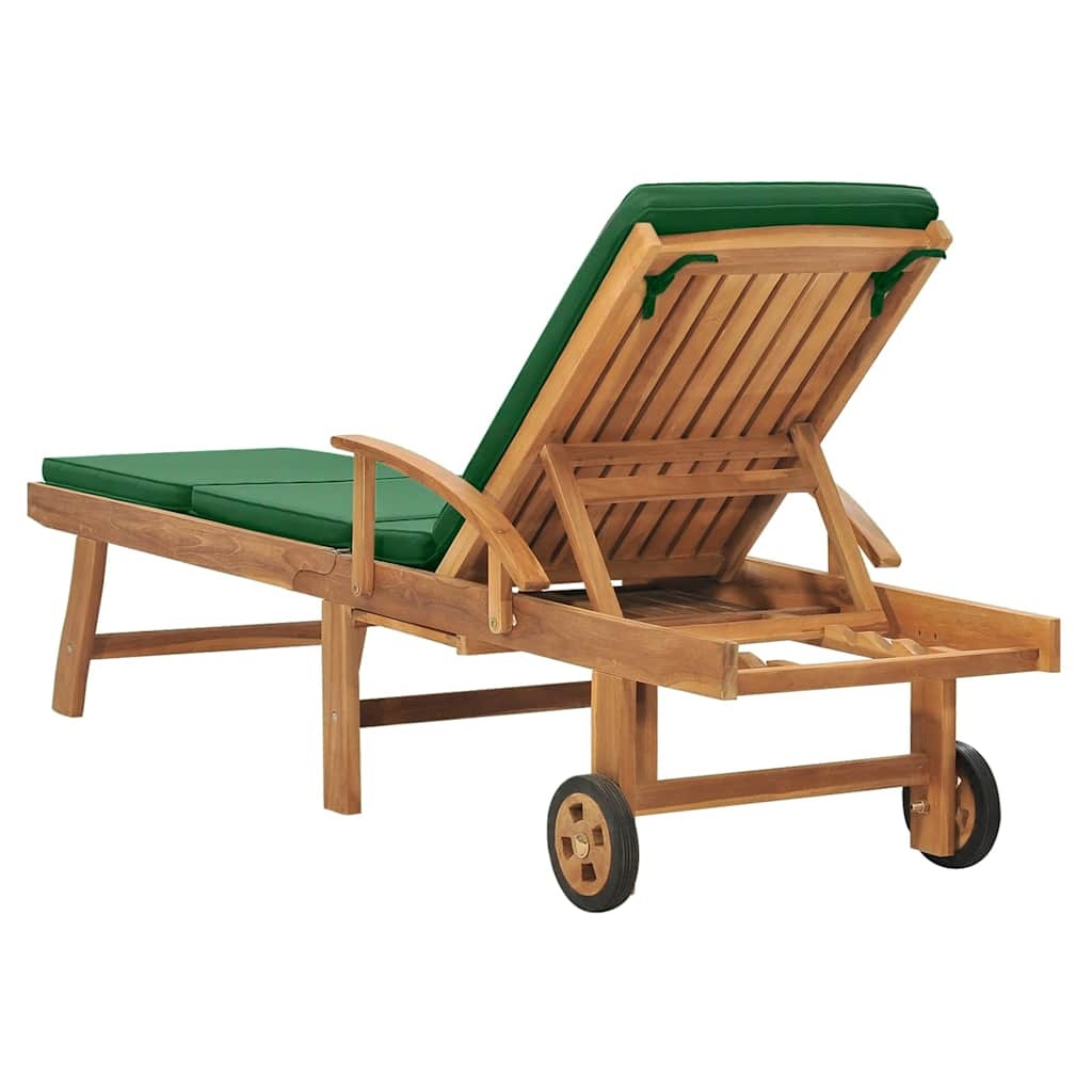Bain de soleil en teck avec coussin vert - 195 cm - 25% de remise