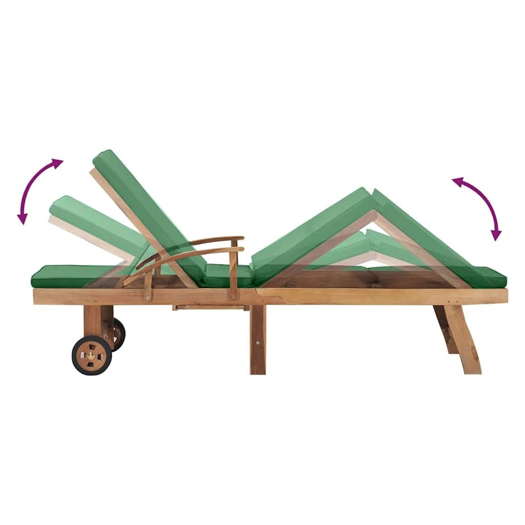 Bain de soleil en teck avec coussin vert - 195 cm - 25% de remise