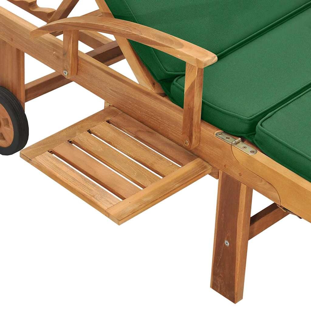 Bain de soleil en teck avec coussin vert - 195 cm - 25% de remise
