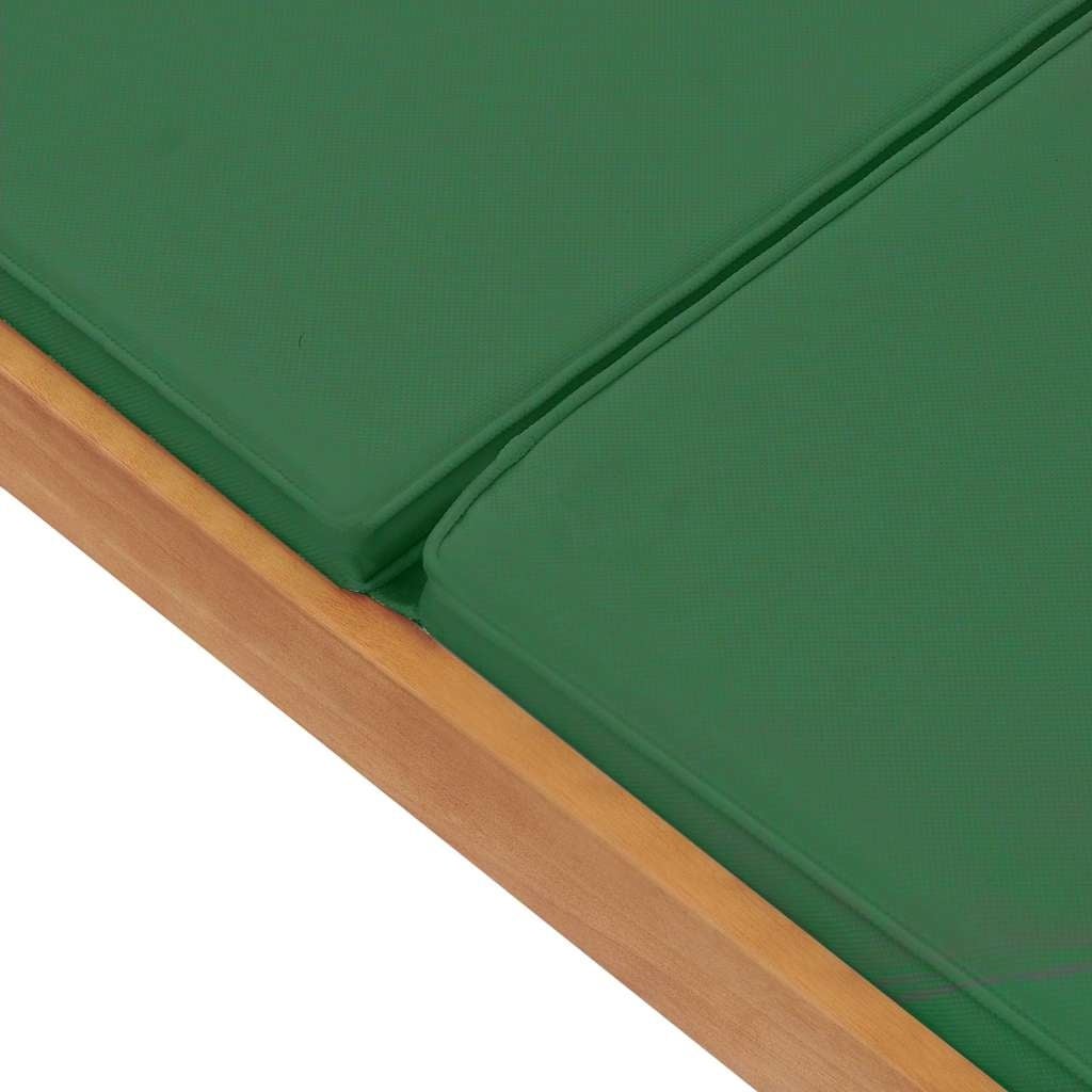 Bain de soleil en teck avec coussin vert - 195 cm - 25% de remise