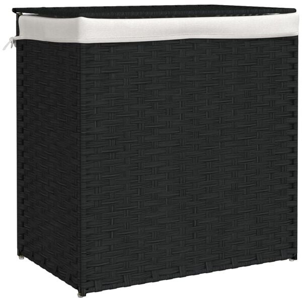 Panier à linge 2 compartiments en rotin noir - 53x35x57 cm - 24% de remise