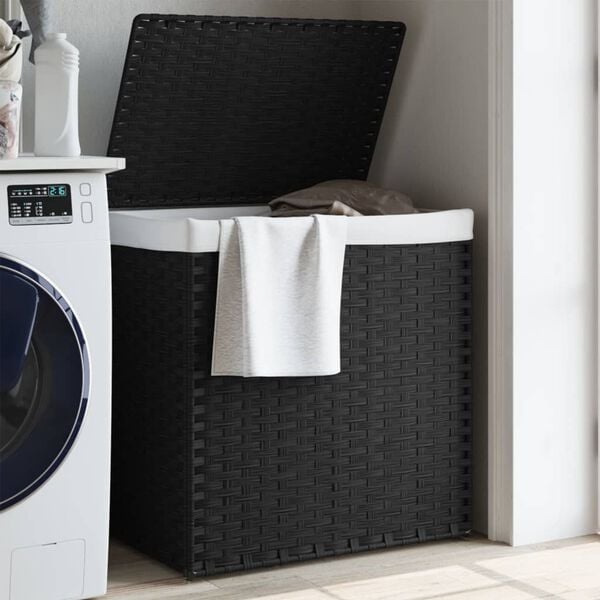 Panier à linge 2 compartiments en rotin noir - 53x35x57 cm - 24% de remise