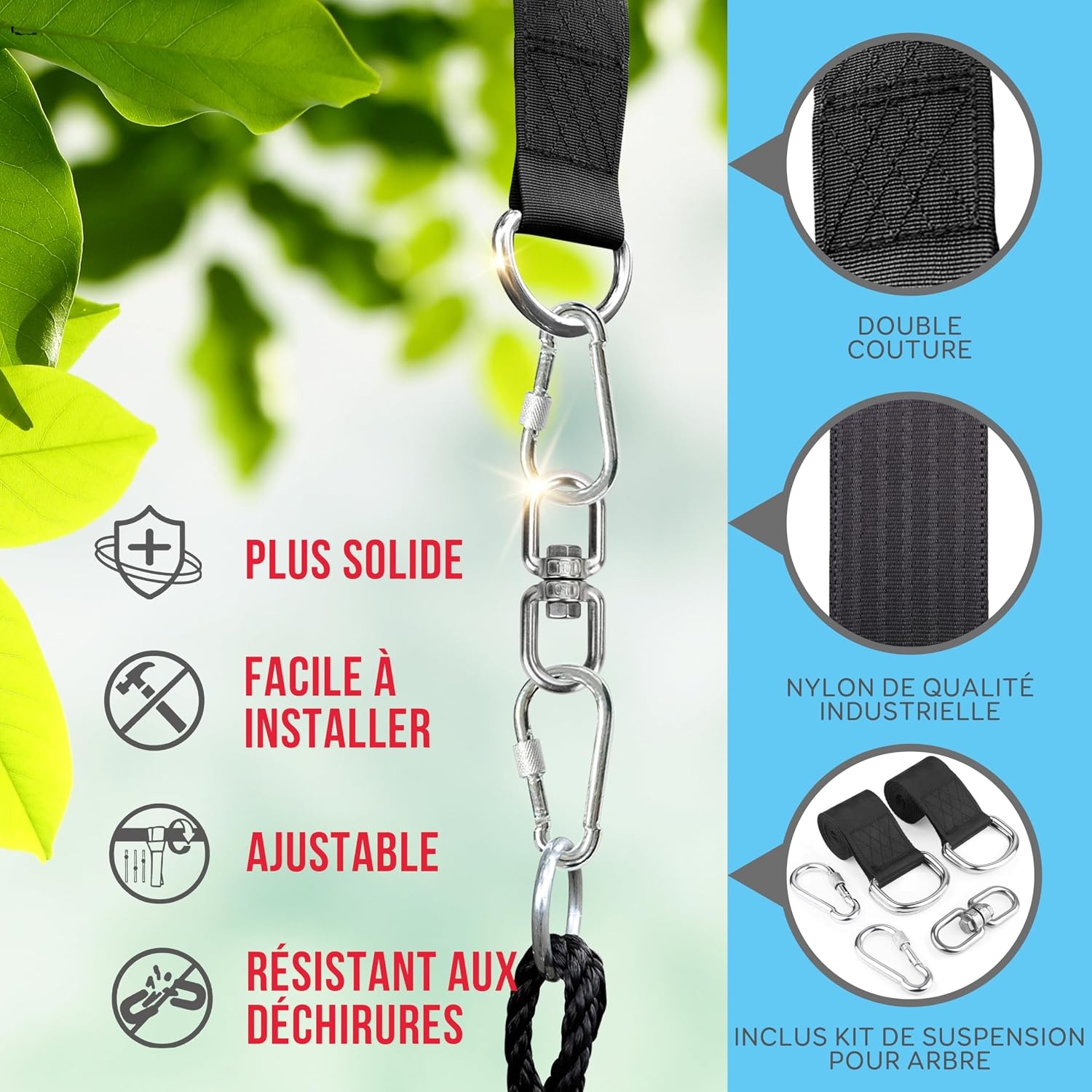 Balançoire nid 100 cm vert - Pivot 360° - Kit suspension - 24% de remise