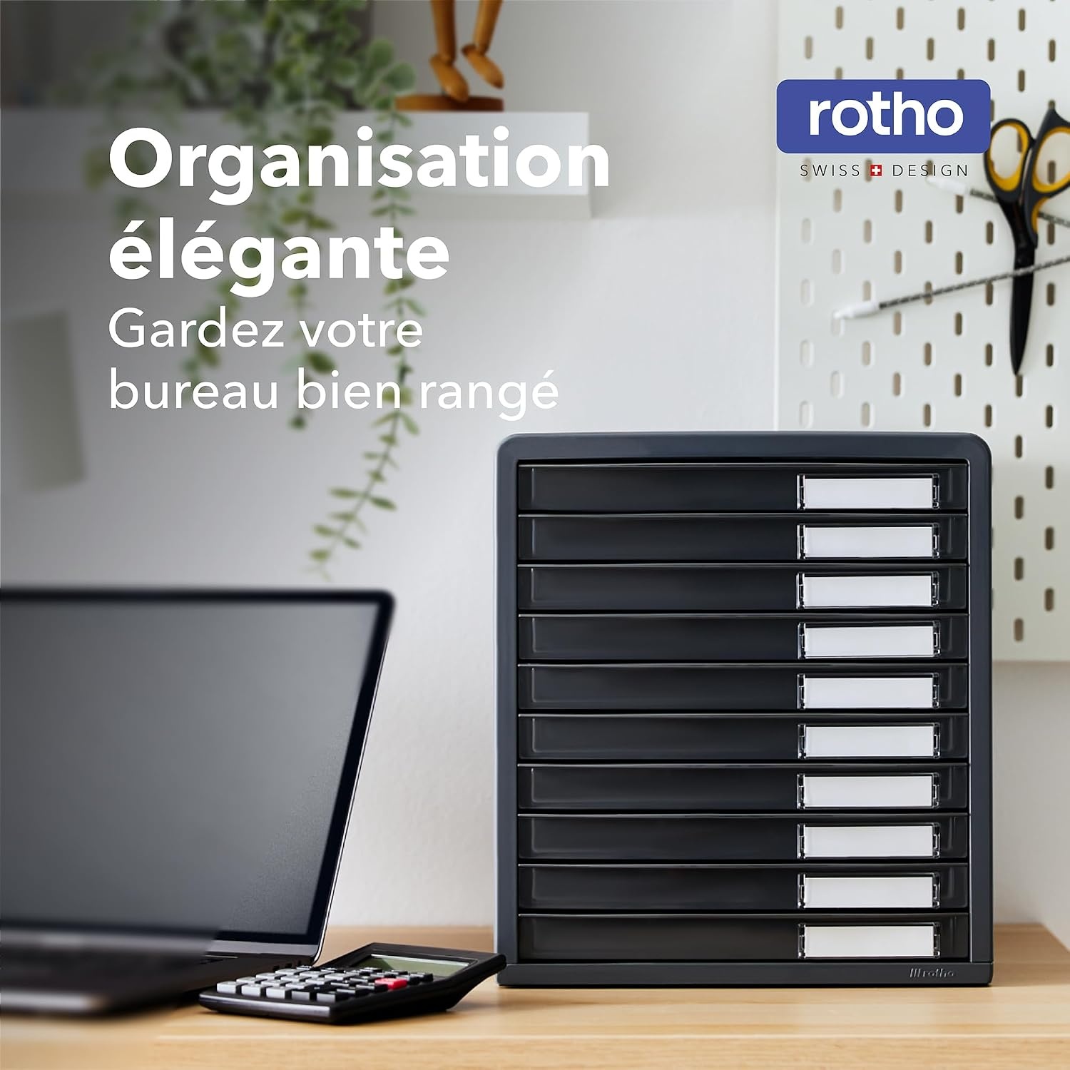 Caisson 10 tiroirs gris anthracite - 34,5x29x32 cm - 23% de remise