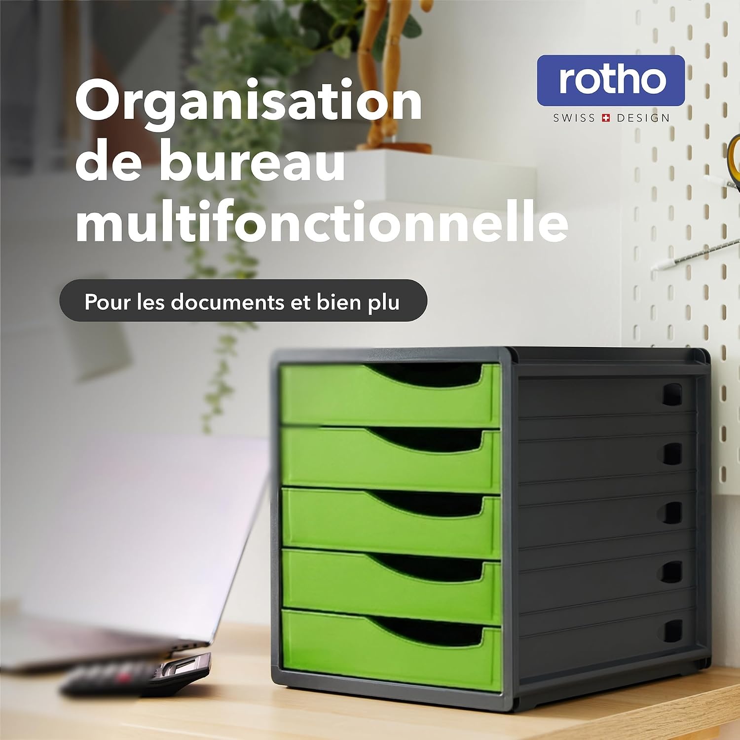 Caisson de bureau 5 tiroirs A4 vert/anthracite - 22% de remise