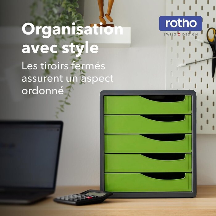 Caisson de bureau 5 tiroirs A4 vert/anthracite - 22% de remise