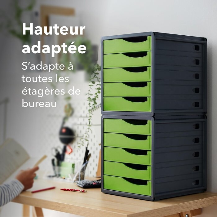 Caisson de bureau 5 tiroirs A4 vert/anthracite - 22% de remise
