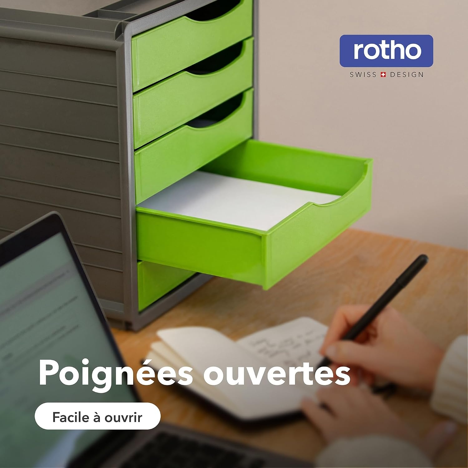 Caisson de bureau 5 tiroirs A4 vert/anthracite - 22% de remise