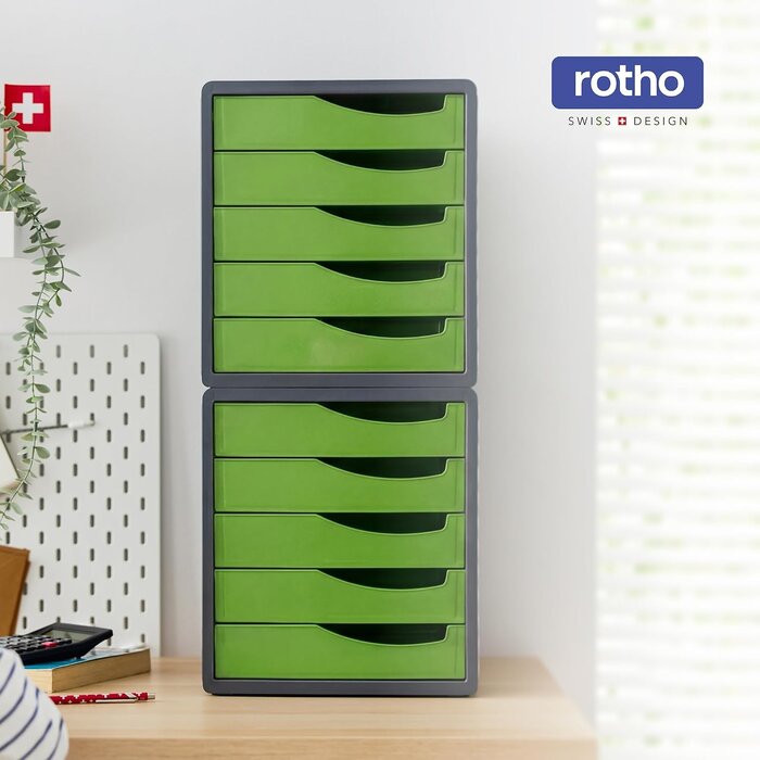 Caisson de bureau 5 tiroirs A4 vert/anthracite - 22% de remise