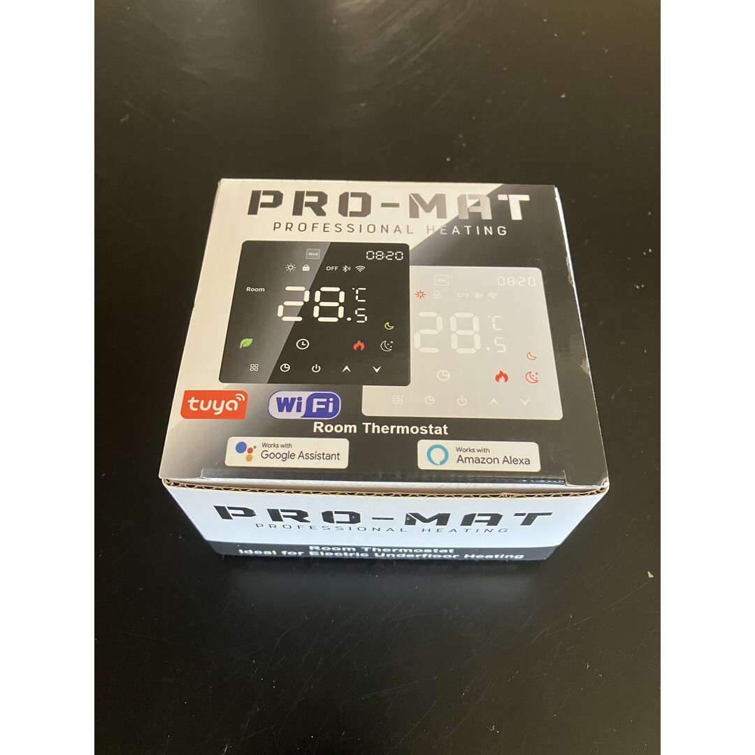 Pro-mat WiFi thermostat available in stylish white or black.