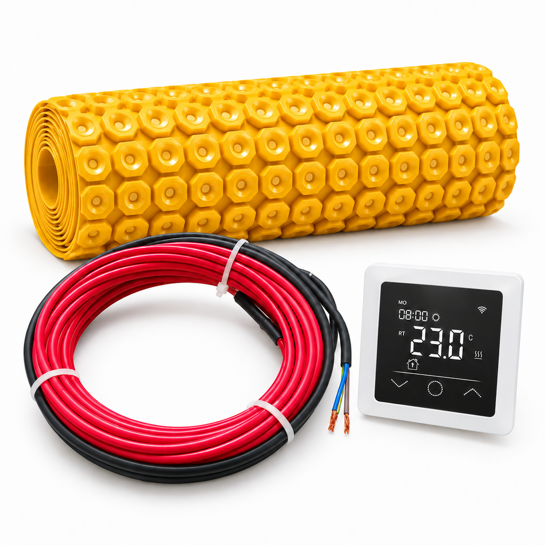 Pro-mat Pro-mat complete vloerverwarmingsset met ontkoppelingsmat, verwarmingskabel en PS60 WiFi-thermostaat – instelbaar op 115, 150 of 230 W/m²