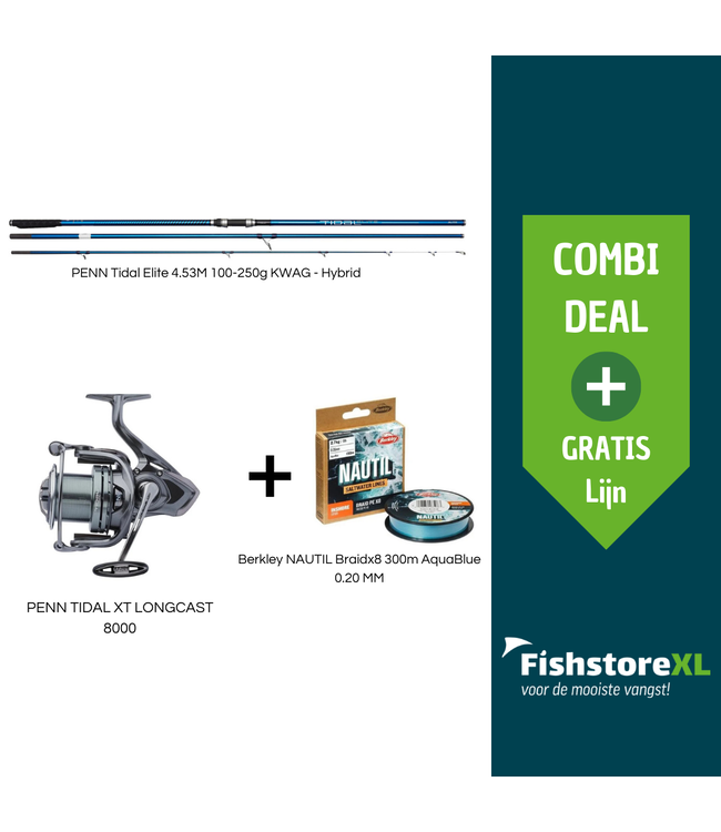 PENN Penn Tidal Elite 4.53m + Penn Longcast 8000 – Zeevis Combi Deal + Gratis Lijn
