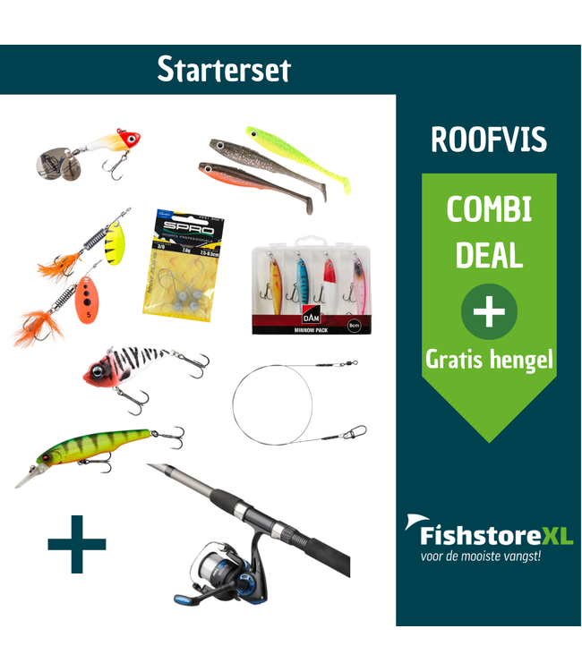 FishstoreXL Beginners Roofvispakket – Kunstaasset + Gratis Hengel