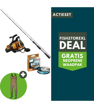 FishstoreXL Zeebaars Actieset 2.70M 9–50G + Molen + Lijn + Gratis Neoprene Waadpak