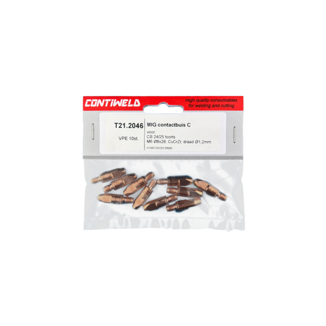 Contactbuis type C, M6 Ø8x28, CuCrZr, voor draad Ø1,2