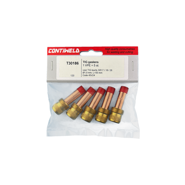 Gaslens F4, voor toorts SR17, SR26, SRW18, voor elektrode Ø1,0